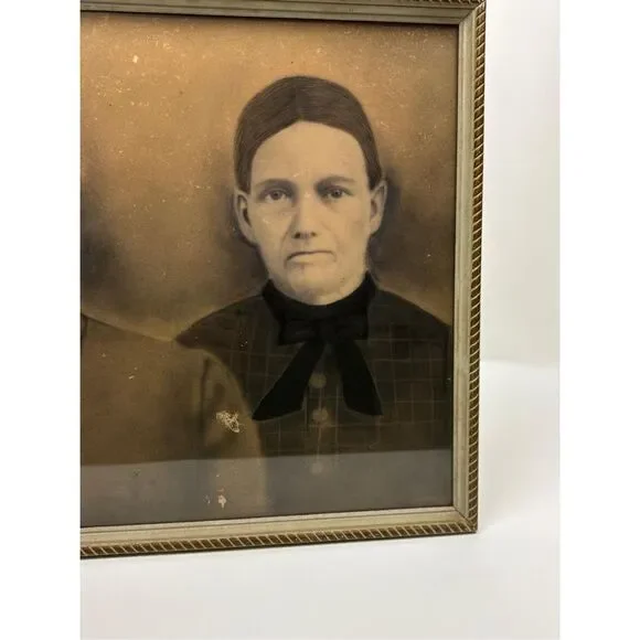 Antique 1800s Victorian Era Two Women Framed Photograph Creepy Eyes Ghostly - Picture 3 of 5